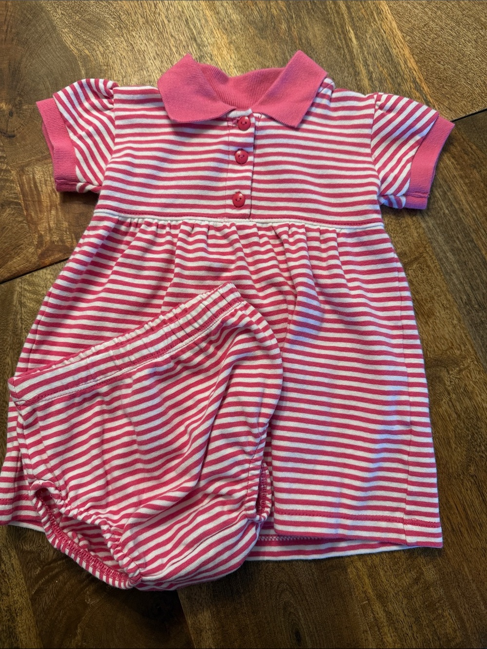 Girls Pink & White Striped Polo Dress with Bloomers